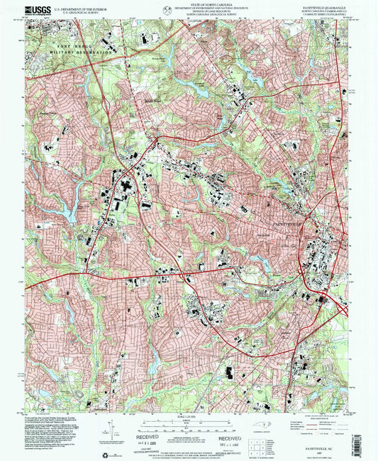 Classic USGS Fayetteville North Carolina 7.5'x7.5' Topo Map Image