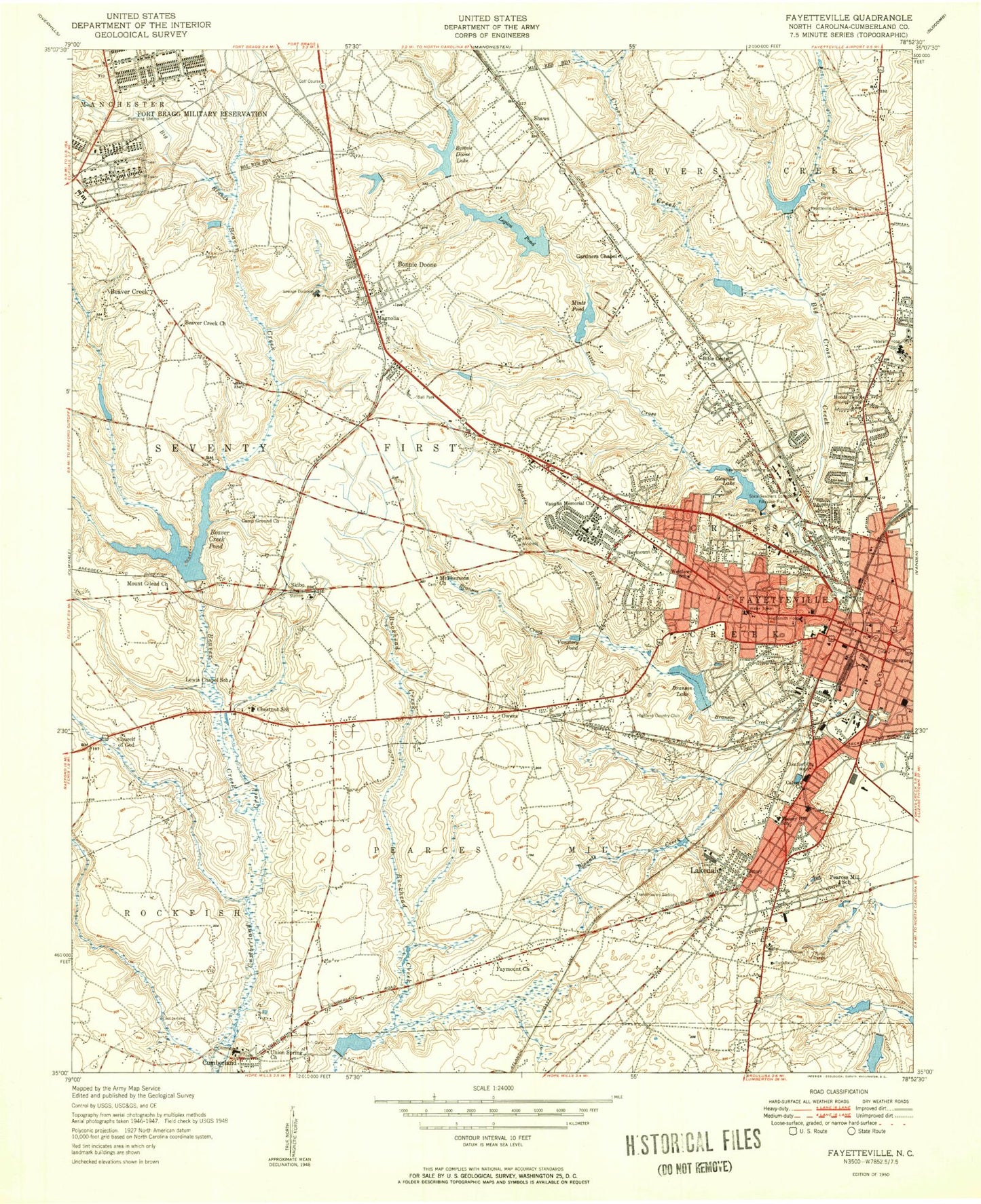 Classic USGS Fayetteville North Carolina 7.5'x7.5' Topo Map Image