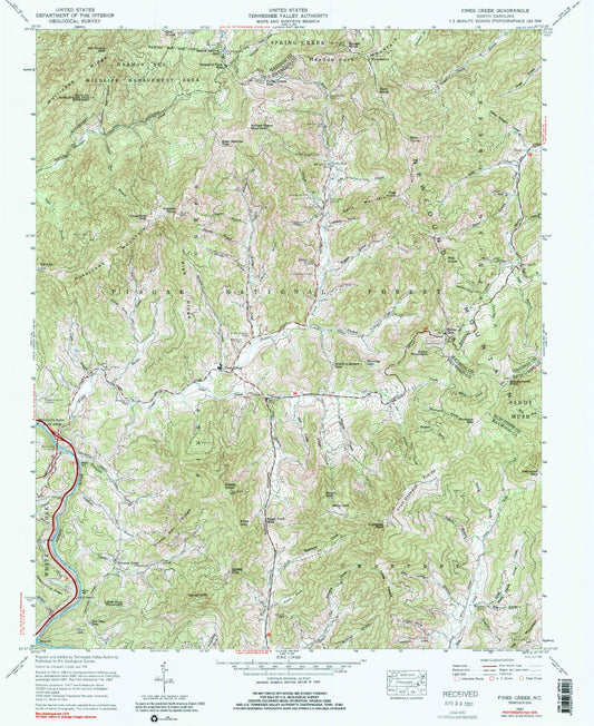 Classic USGS Fines Creek North Carolina 7.5'x7.5' Topo Map Image