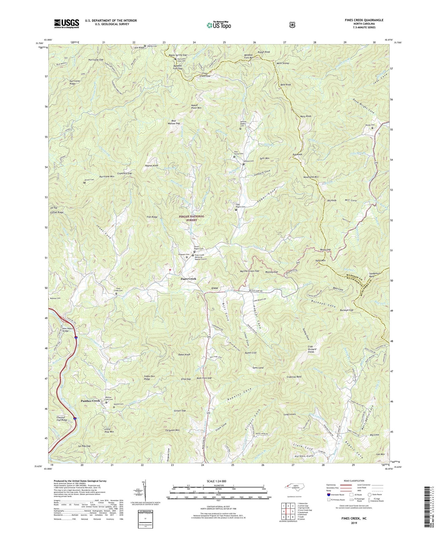 Fines Creek North Carolina US Topo Map Image