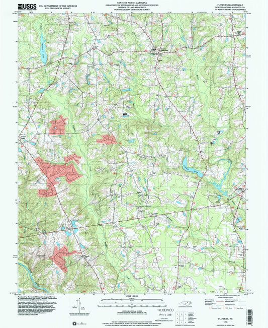 Classic USGS Flowers North Carolina 7.5'x7.5' Topo Map Image