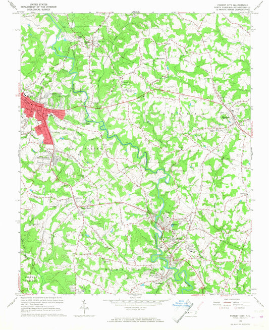 Classic USGS Forest City North Carolina 7.5'x7.5' Topo Map Image