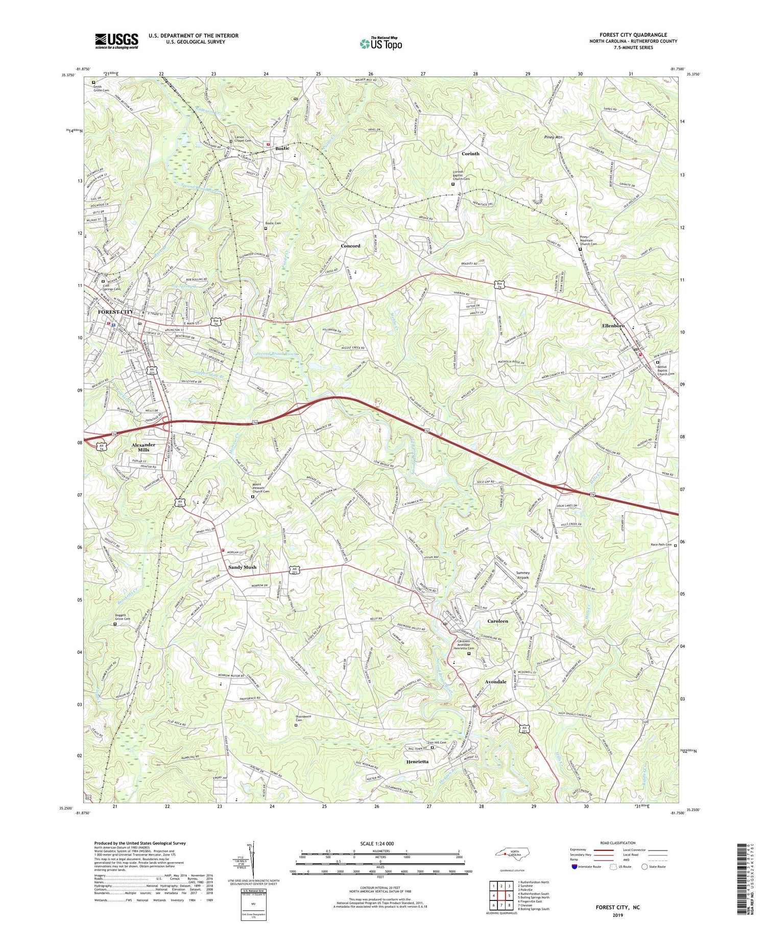 Forest City North Carolina US Topo Map Image