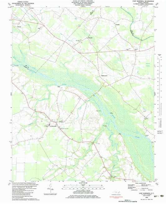 Classic USGS Fort Barnwell North Carolina 7.5'x7.5' Topo Map Image
