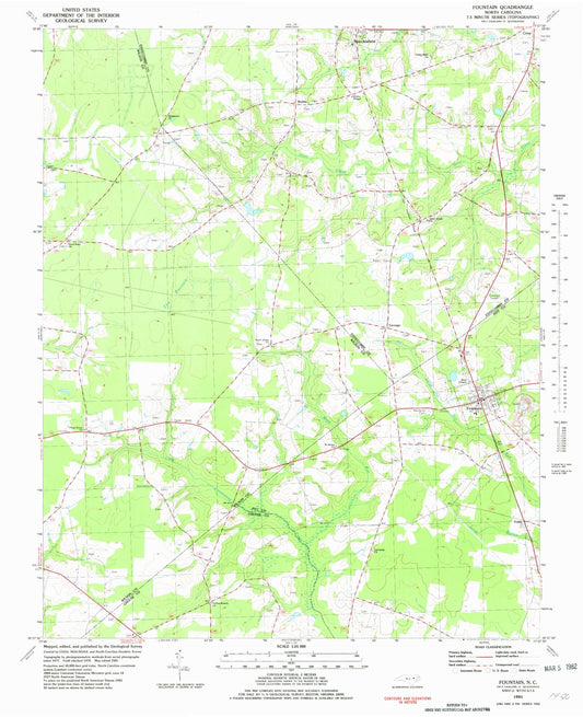 Classic USGS Fountain North Carolina 7.5'x7.5' Topo Map Image