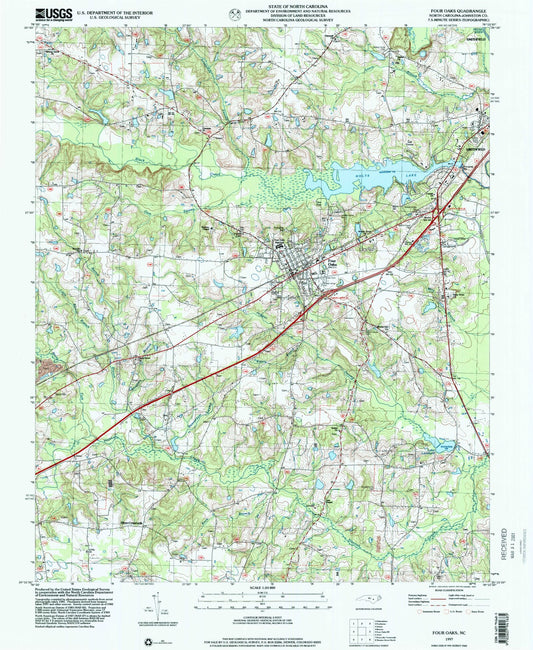 Classic USGS Four Oaks North Carolina 7.5'x7.5' Topo Map Image