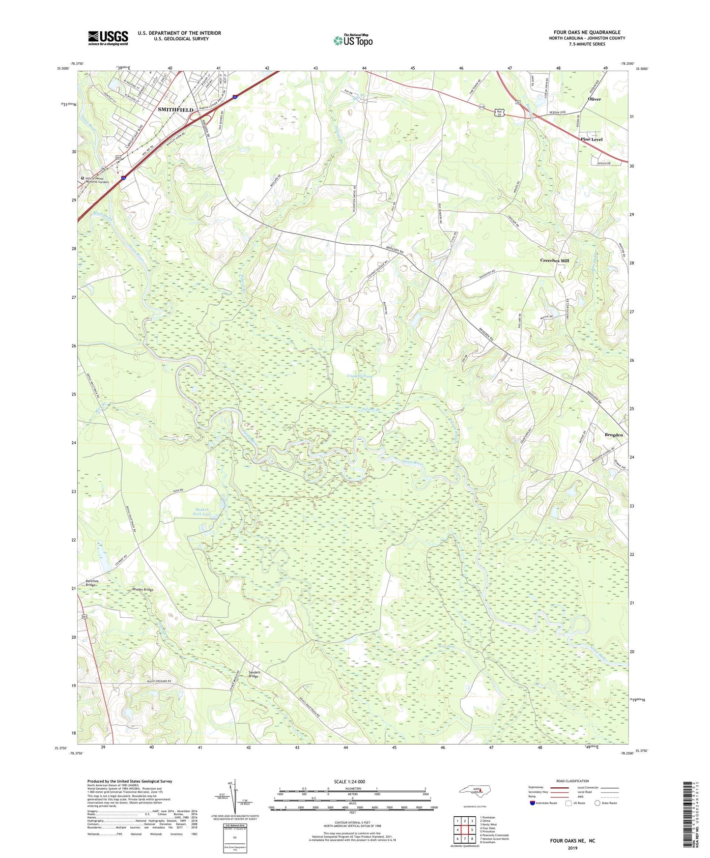 Four Oaks NE North Carolina US Topo Map Image