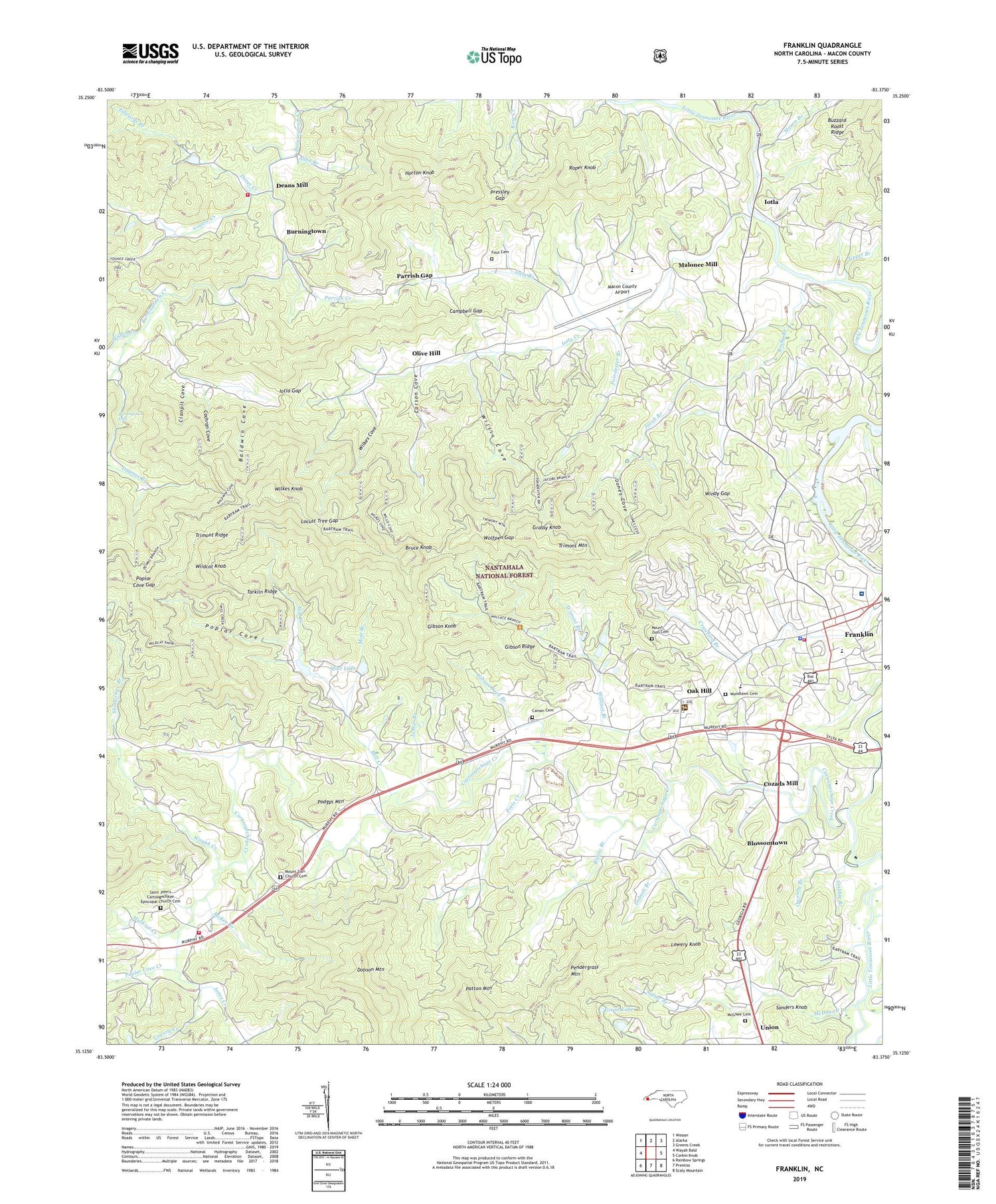 Franklin North Carolina US Topo Map Image