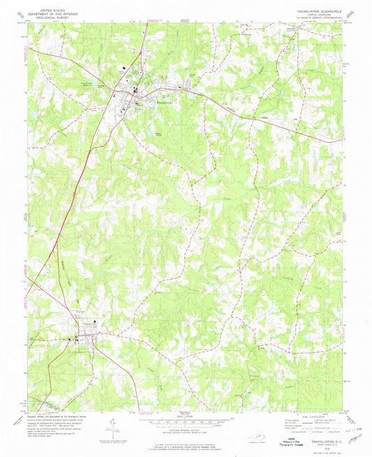 Classic USGS Franklinton North Carolina 7.5'x7.5' Topo Map Image