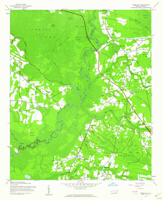 Classic USGS Freeland North Carolina 7.5'x7.5' Topo Map Image