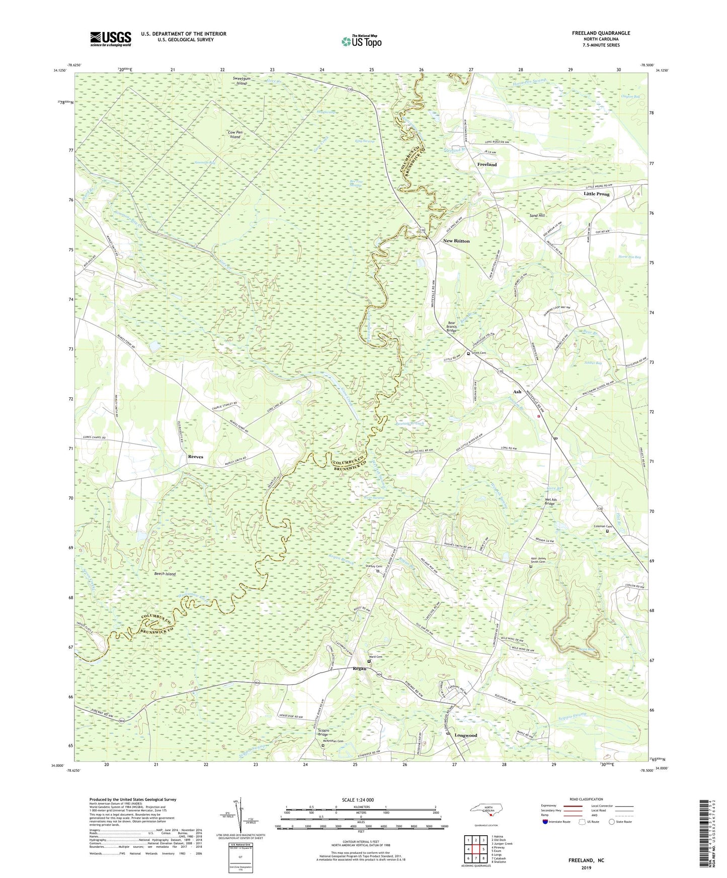 Freeland North Carolina US Topo Map Image
