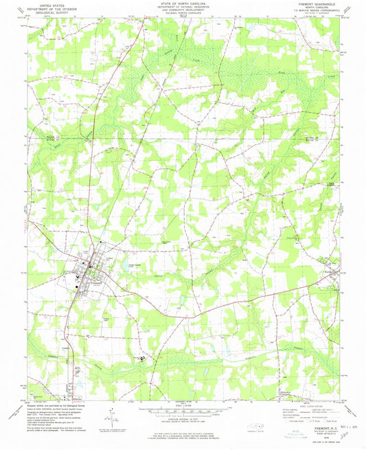 Classic USGS Fremont North Carolina 7.5'x7.5' Topo Map Image
