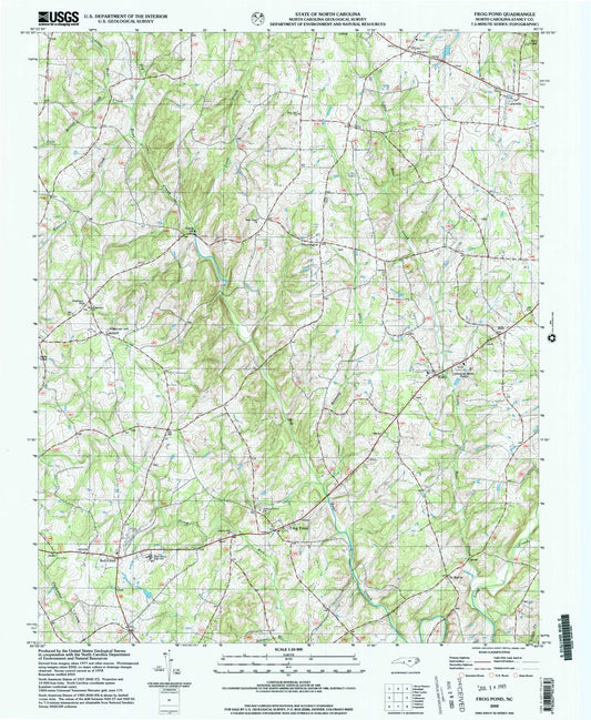 Classic USGS Frog Pond North Carolina 7.5'x7.5' Topo Map Image