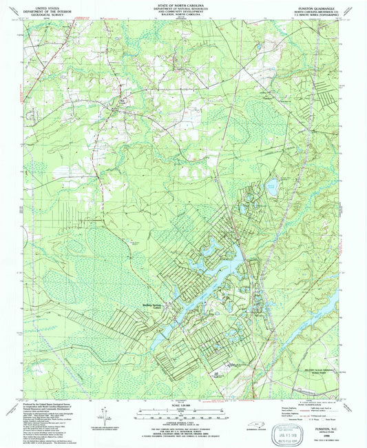 Classic USGS Funston North Carolina 7.5'x7.5' Topo Map Image