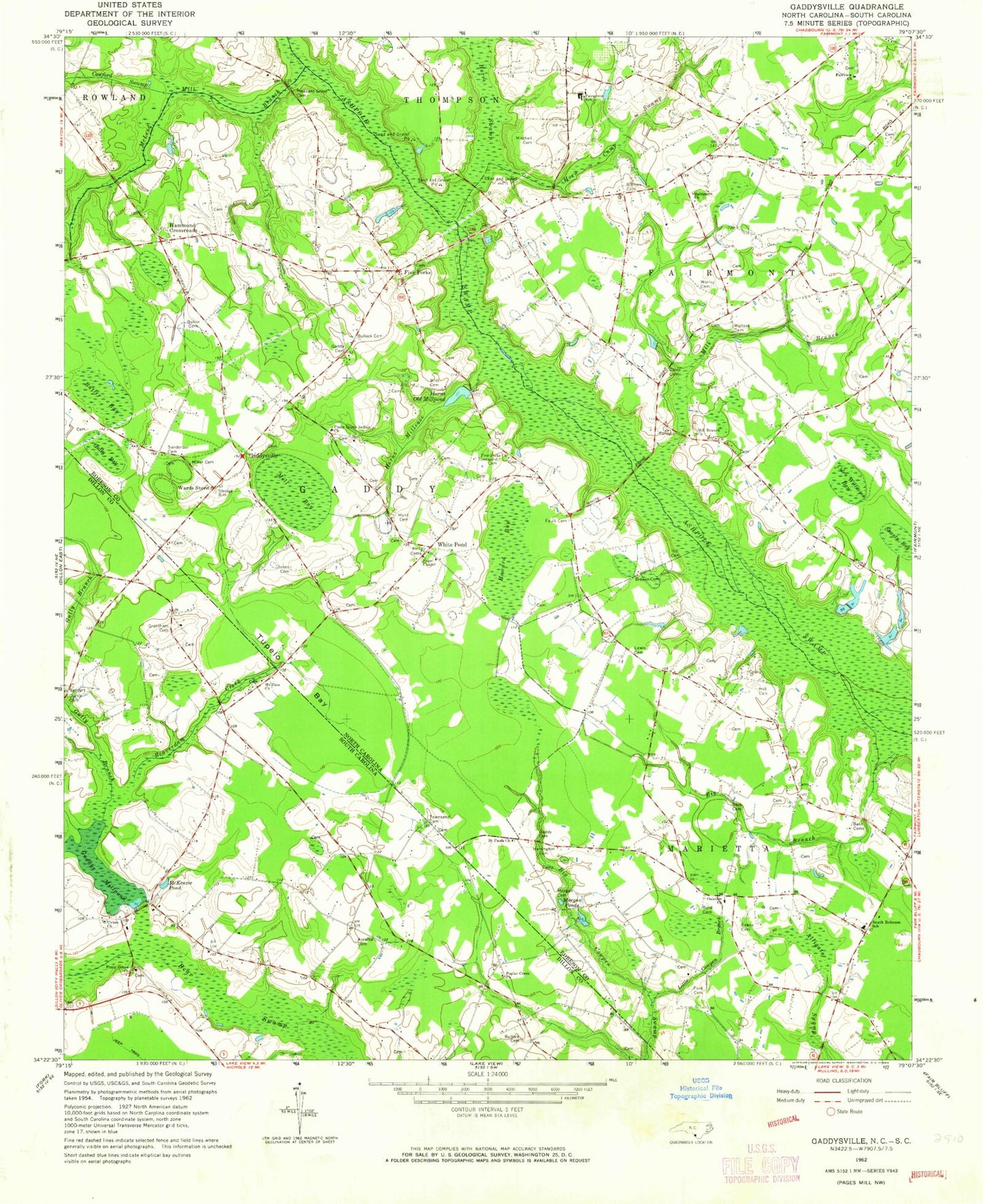Classic USGS Gaddysville North Carolina 7.5'x7.5' Topo Map Image