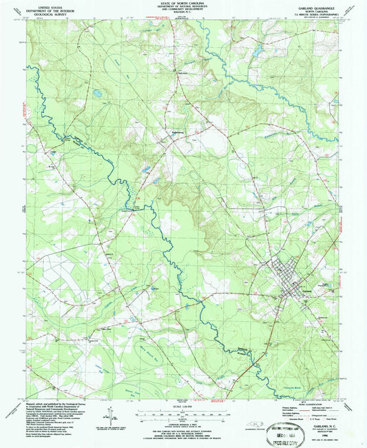 Classic USGS Garland North Carolina 7.5'x7.5' Topo Map Image