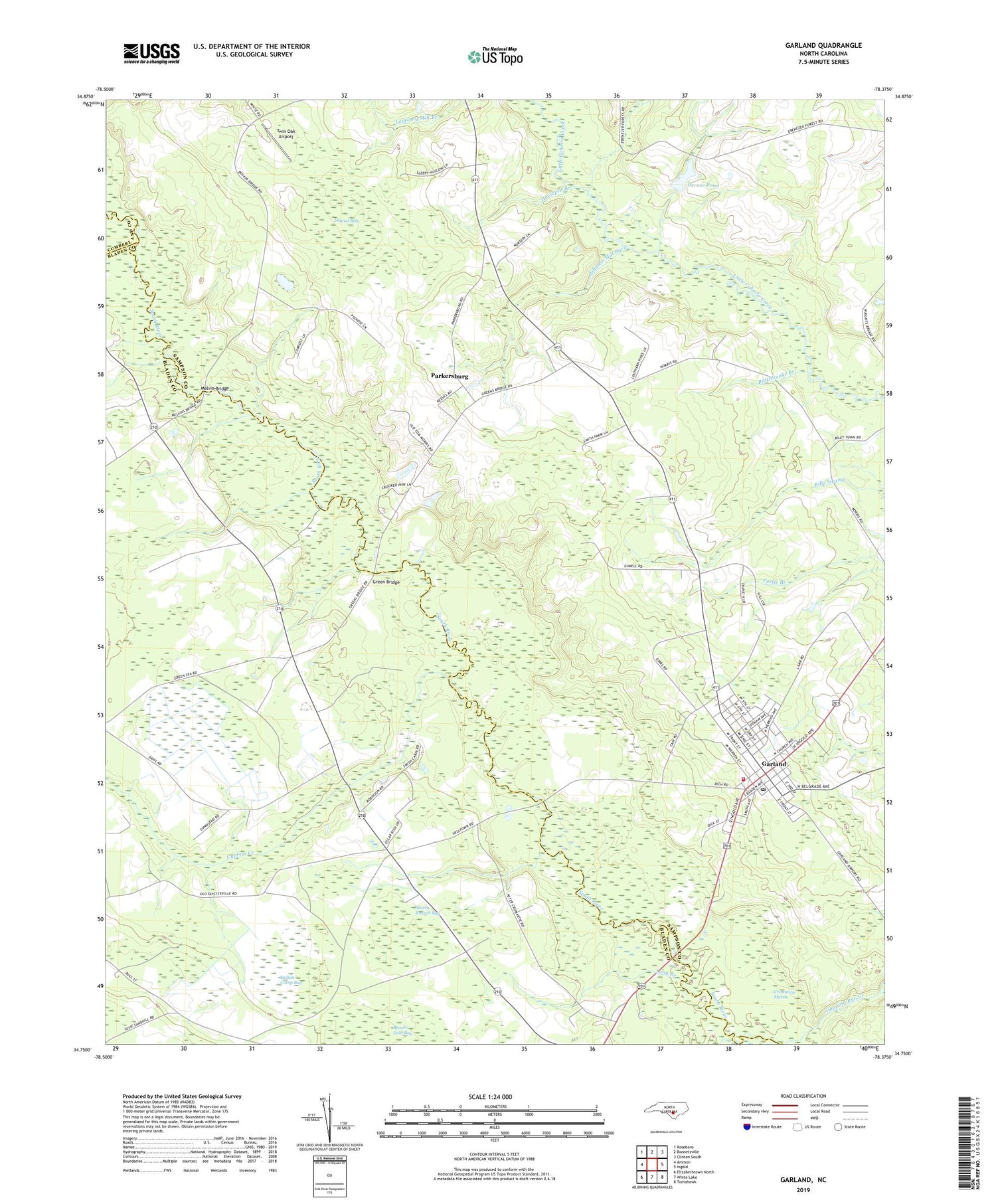 Garland North Carolina US Topo Map Image