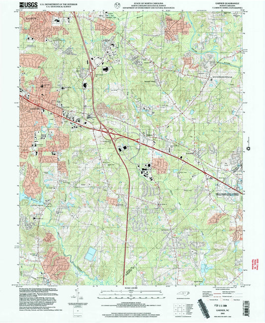 Classic USGS Garner North Carolina 7.5'x7.5' Topo Map Image