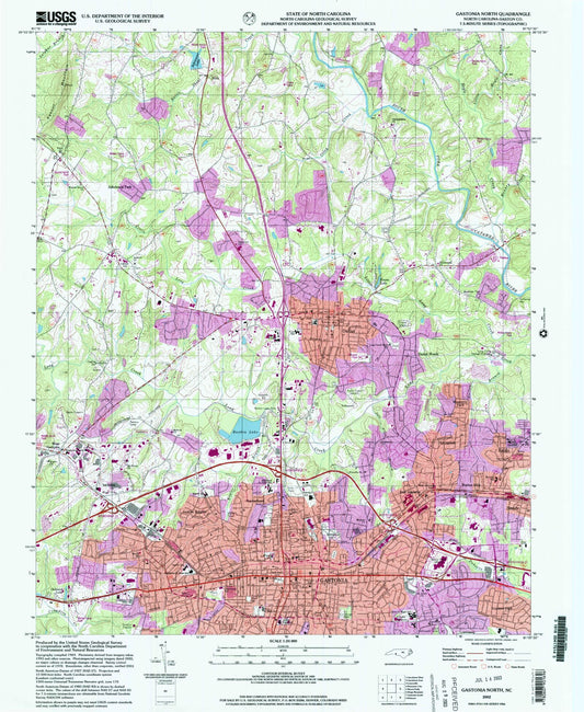 Classic USGS Gastonia North North Carolina 7.5'x7.5' Topo Map Image