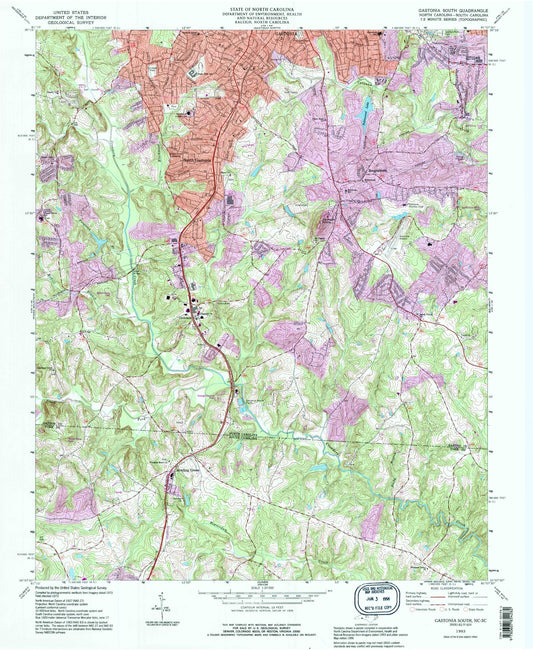 Classic USGS Gastonia South North Carolina 7.5'x7.5' Topo Map Image