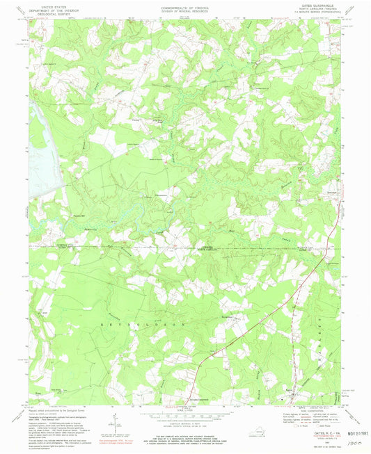 Classic USGS Gates North Carolina 7.5'x7.5' Topo Map Image
