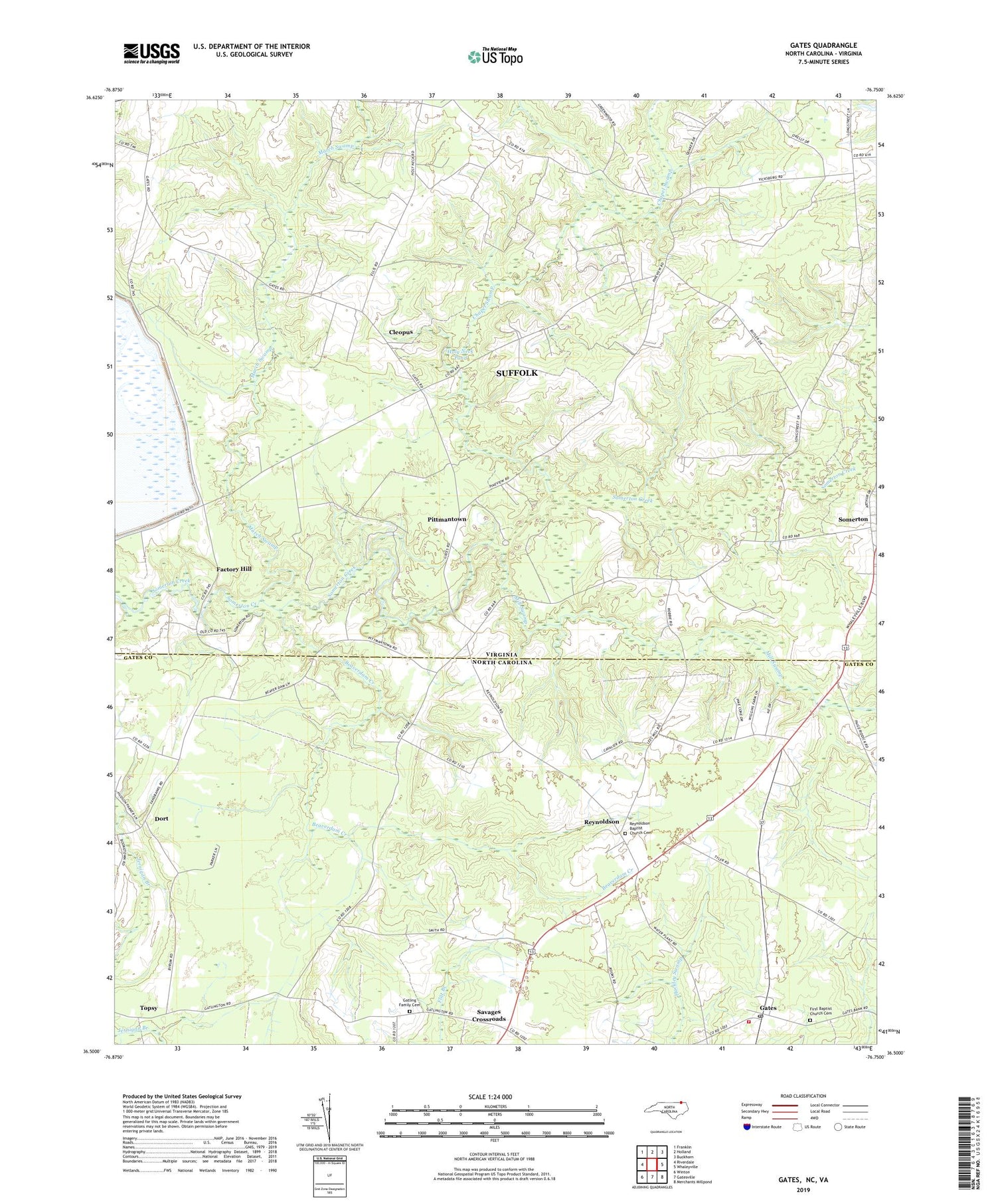 Gates North Carolina US Topo Map Image