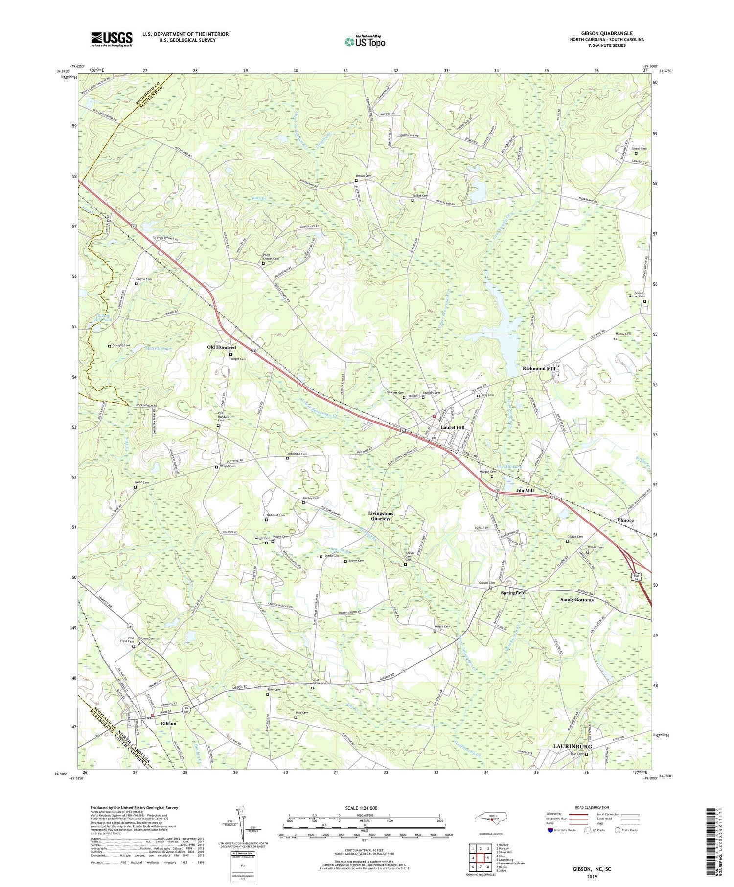 Gibson North Carolina US Topo Map Image