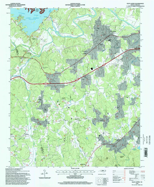 Classic USGS Glen Alpine North Carolina 7.5'x7.5' Topo Map Image