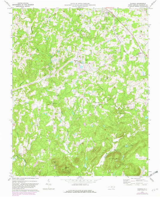 Classic USGS Glenola North Carolina 7.5'x7.5' Topo Map Image