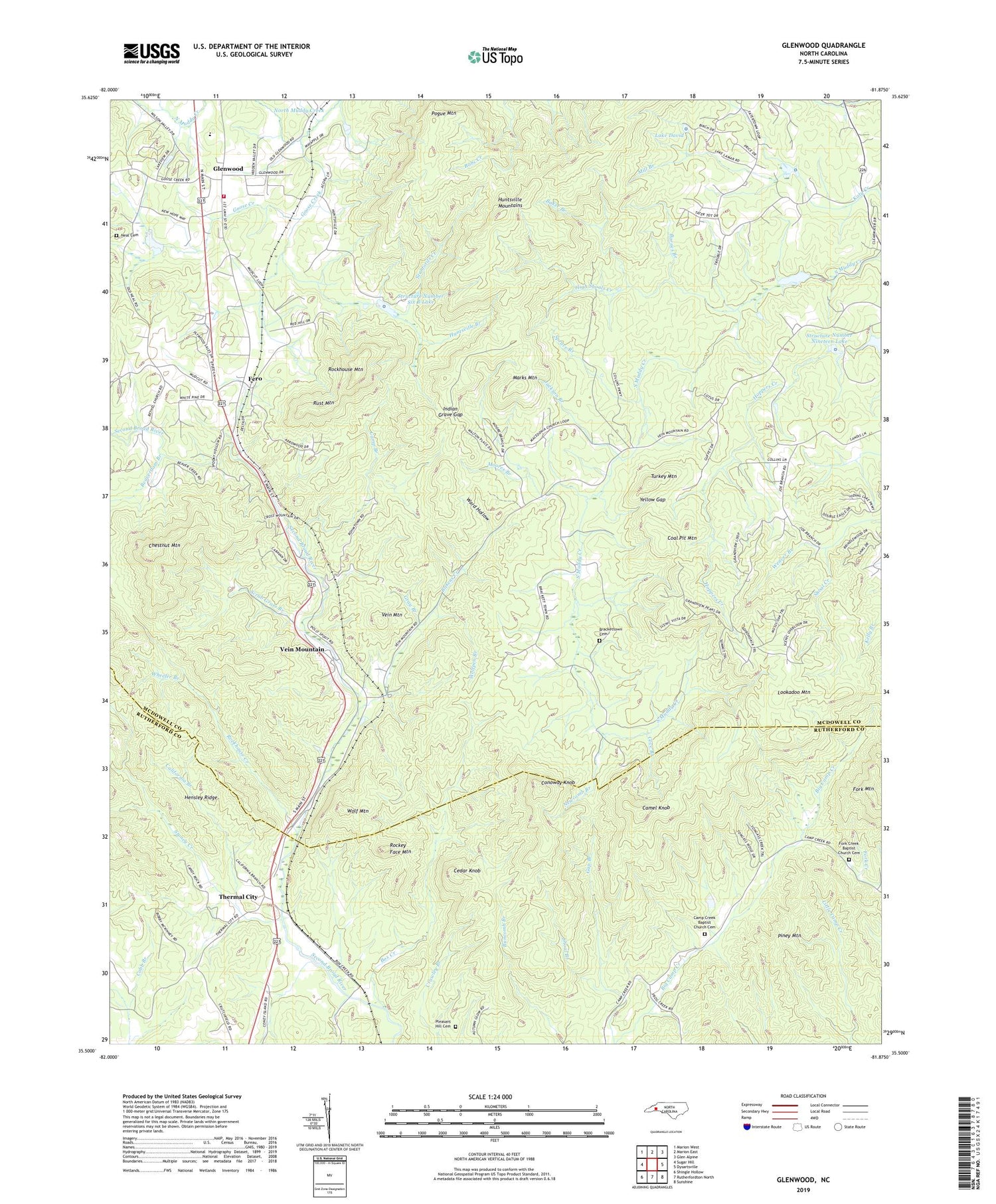 Glenwood North Carolina US Topo Map Image