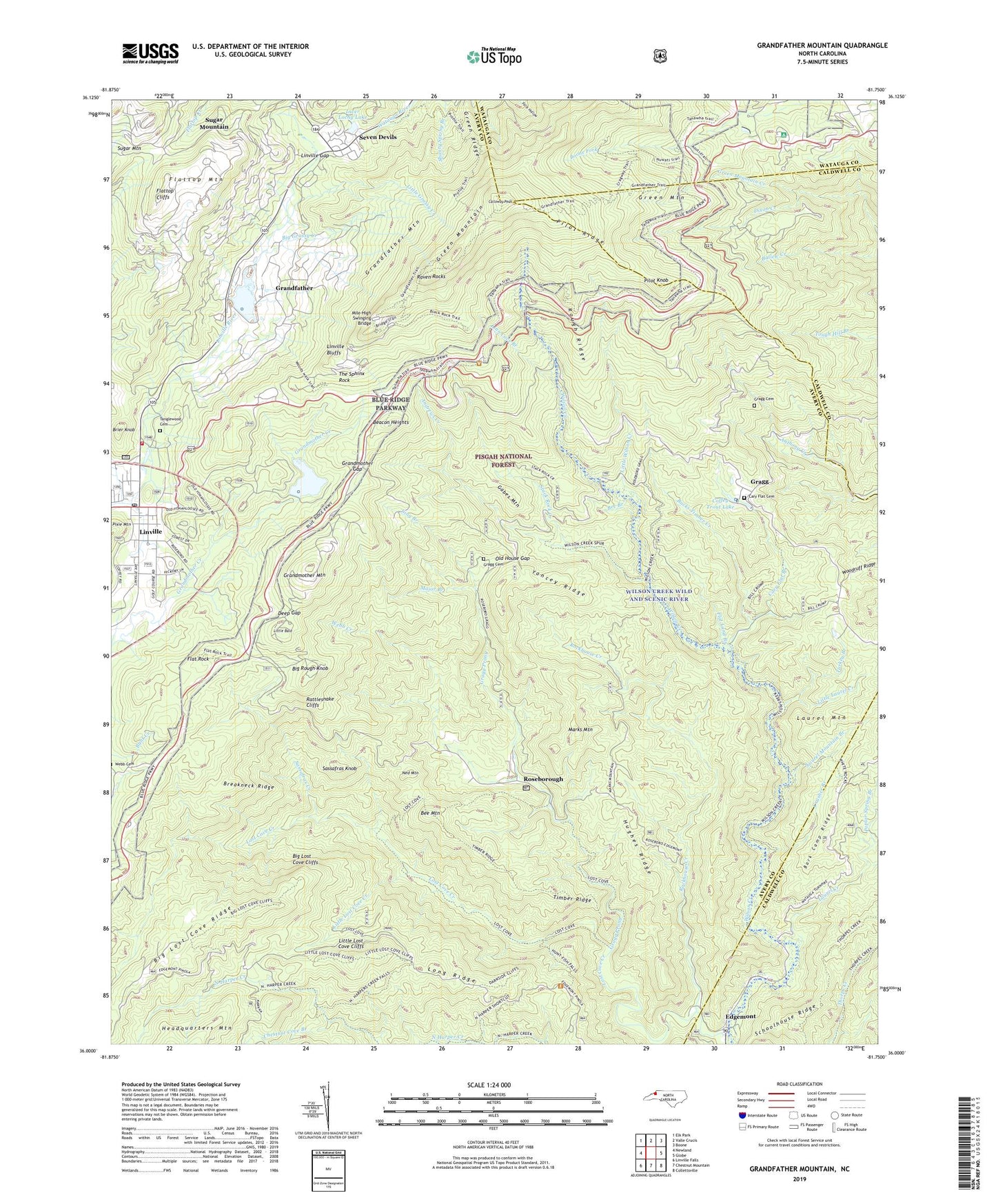 Grandfather Mountain North Carolina US Topo Map Image