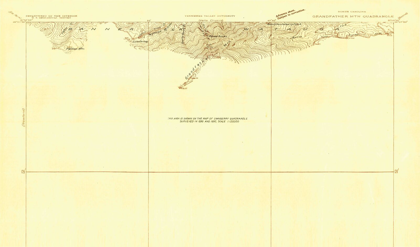 USGS Classic Grandfather Mountain North Carolina 7.5'x7.5' Topo Map Image