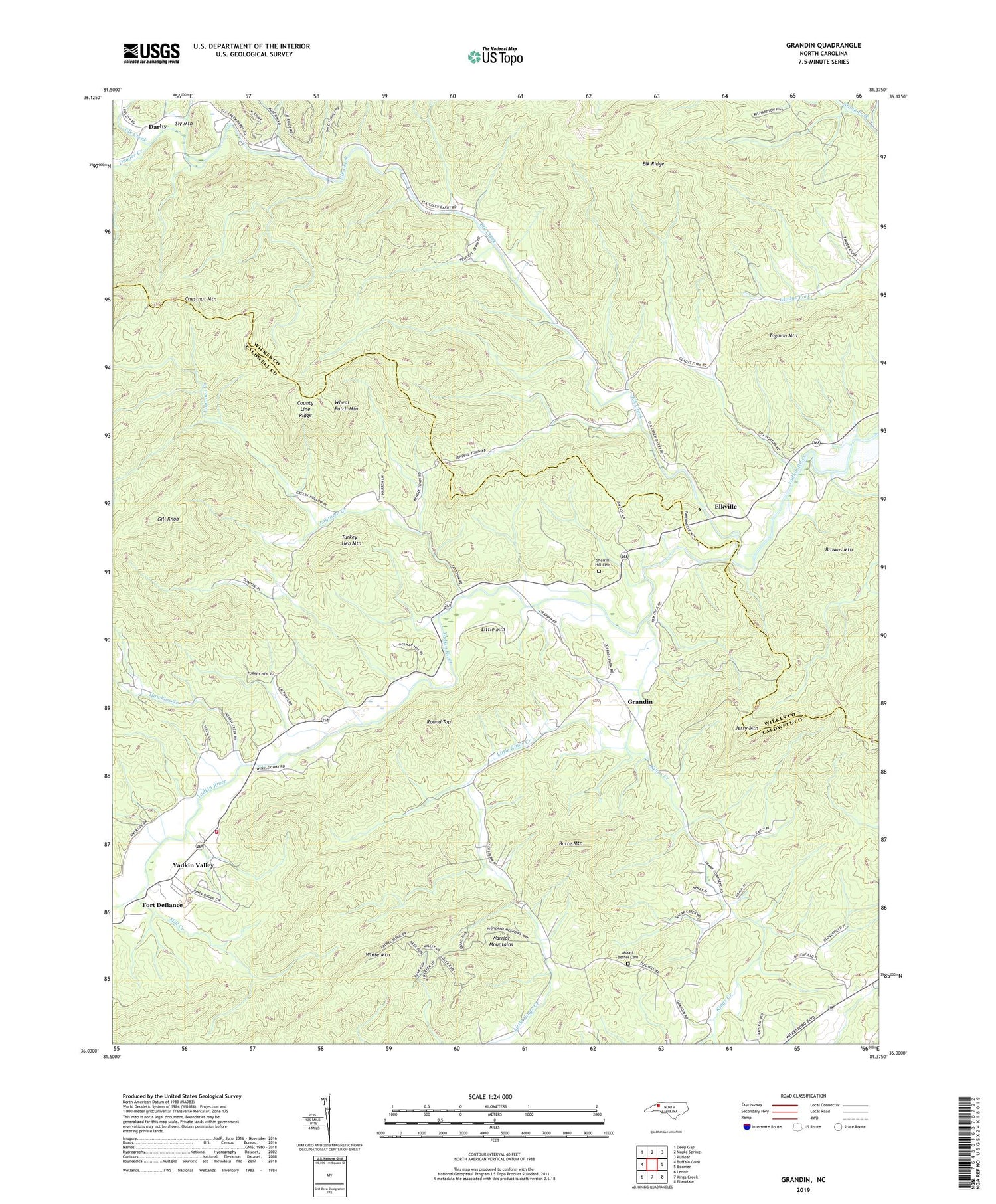 Grandin North Carolina US Topo Map Image
