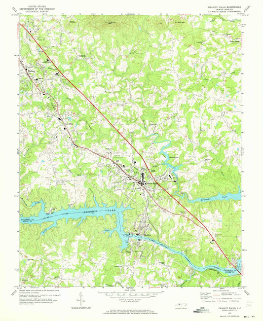 Classic USGS Granite Falls North Carolina 7.5'x7.5' Topo Map Image