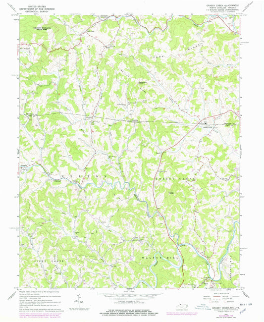Classic USGS Grassy Creek North Carolina 7.5'x7.5' Topo Map Image