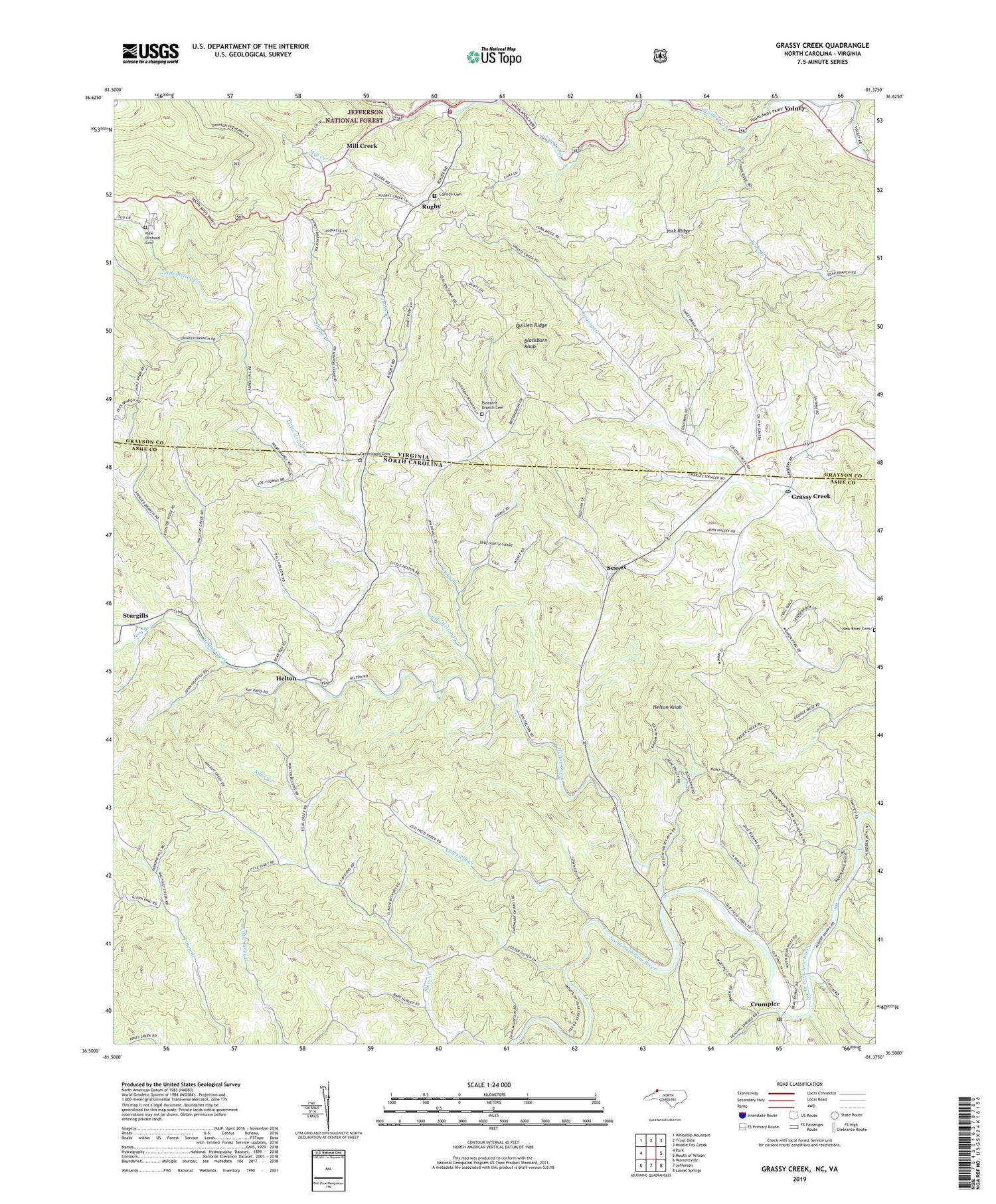 Grassy Creek North Carolina US Topo Map Image