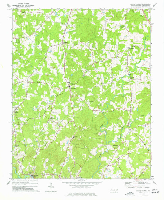 Classic USGS Grays Chapel North Carolina 7.5'x7.5' Topo Map Image