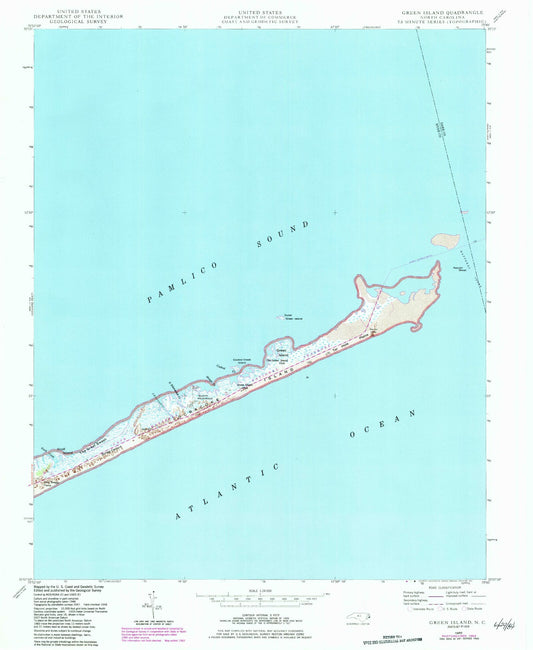 Classic USGS Green Island North Carolina 7.5'x7.5' Topo Map Image