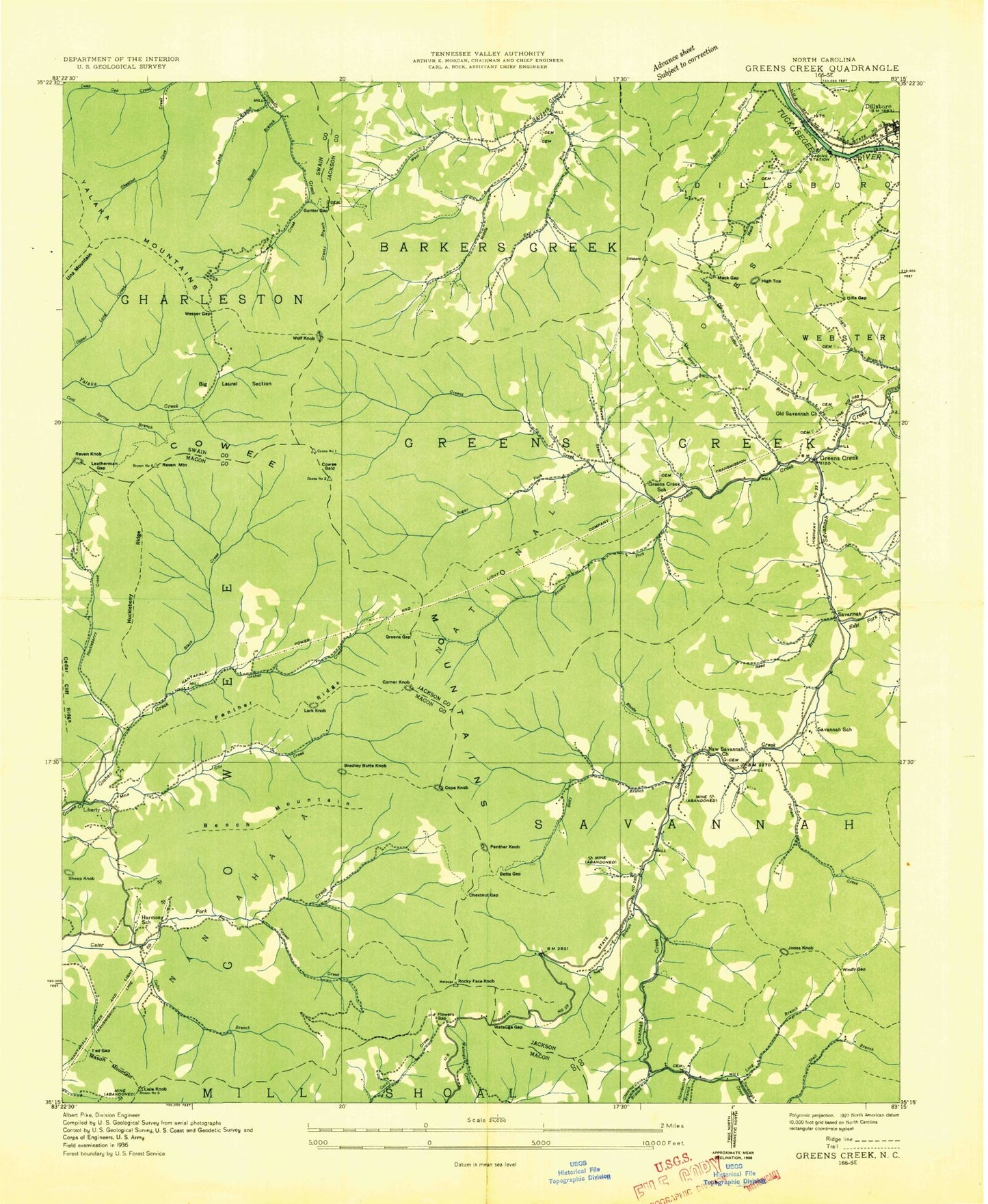 Classic USGS Greens Creek North Carolina 7.5'x7.5' Topo Map Image