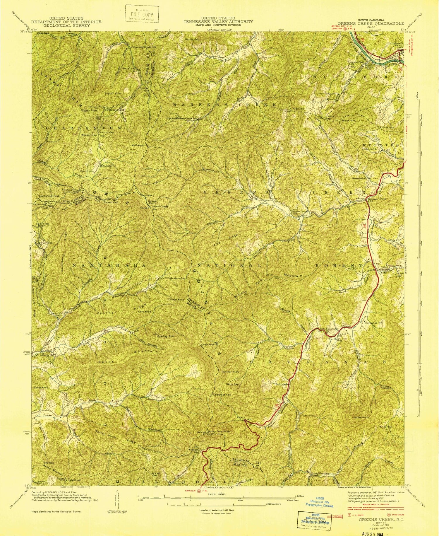 Classic USGS Greens Creek North Carolina 7.5'x7.5' Topo Map Image