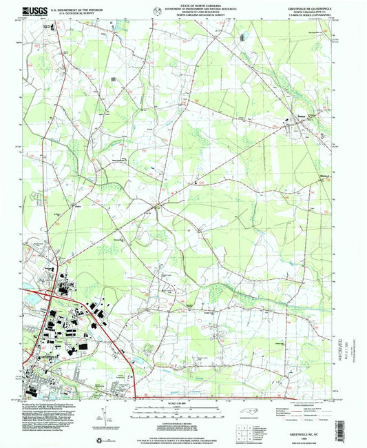 Classic USGS Greenville NE North Carolina 7.5'x7.5' Topo Map Image