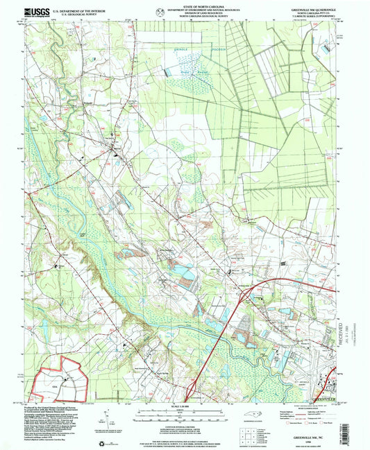 Classic USGS Greenville NW North Carolina 7.5'x7.5' Topo Map Image