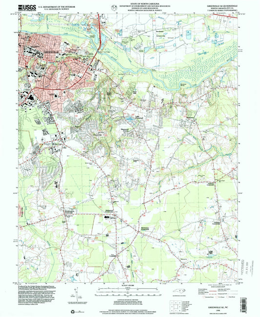 Classic USGS Greenville SE North Carolina 7.5'x7.5' Topo Map Image