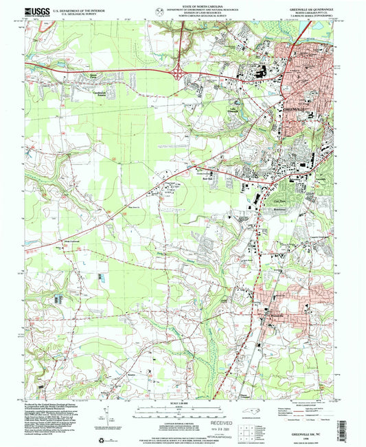 Classic USGS Greenville SW North Carolina 7.5'x7.5' Topo Map Image