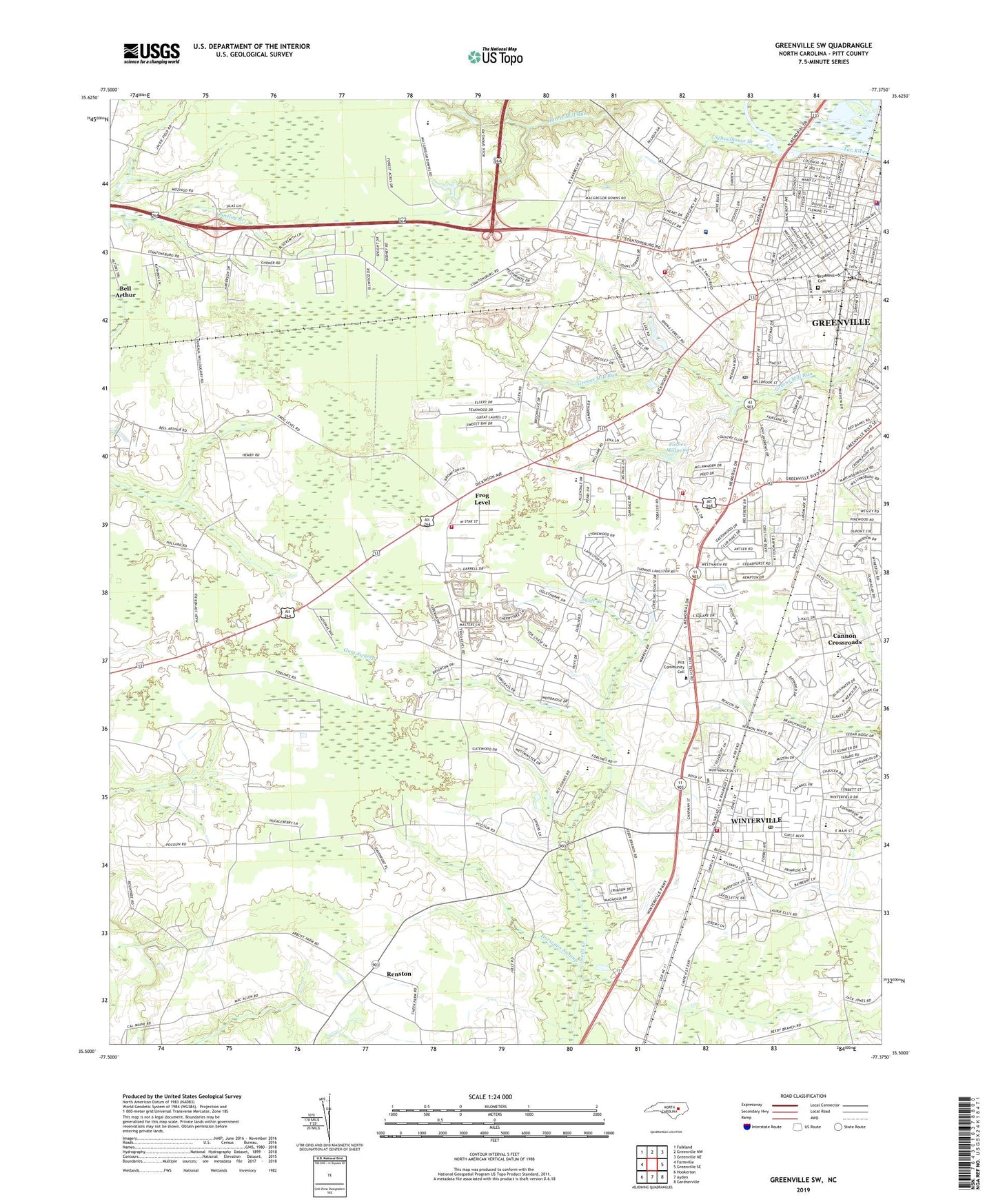 Greenville SW North Carolina US Topo Map Image