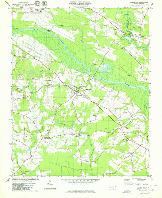 Classic USGS Grimesland North Carolina 7.5'x7.5' Topo Map Image