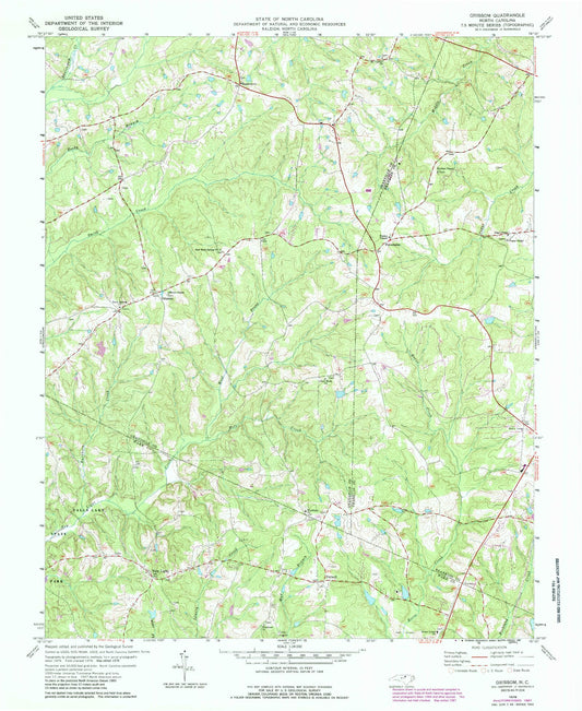 Classic USGS Grissom North Carolina 7.5'x7.5' Topo Map Image