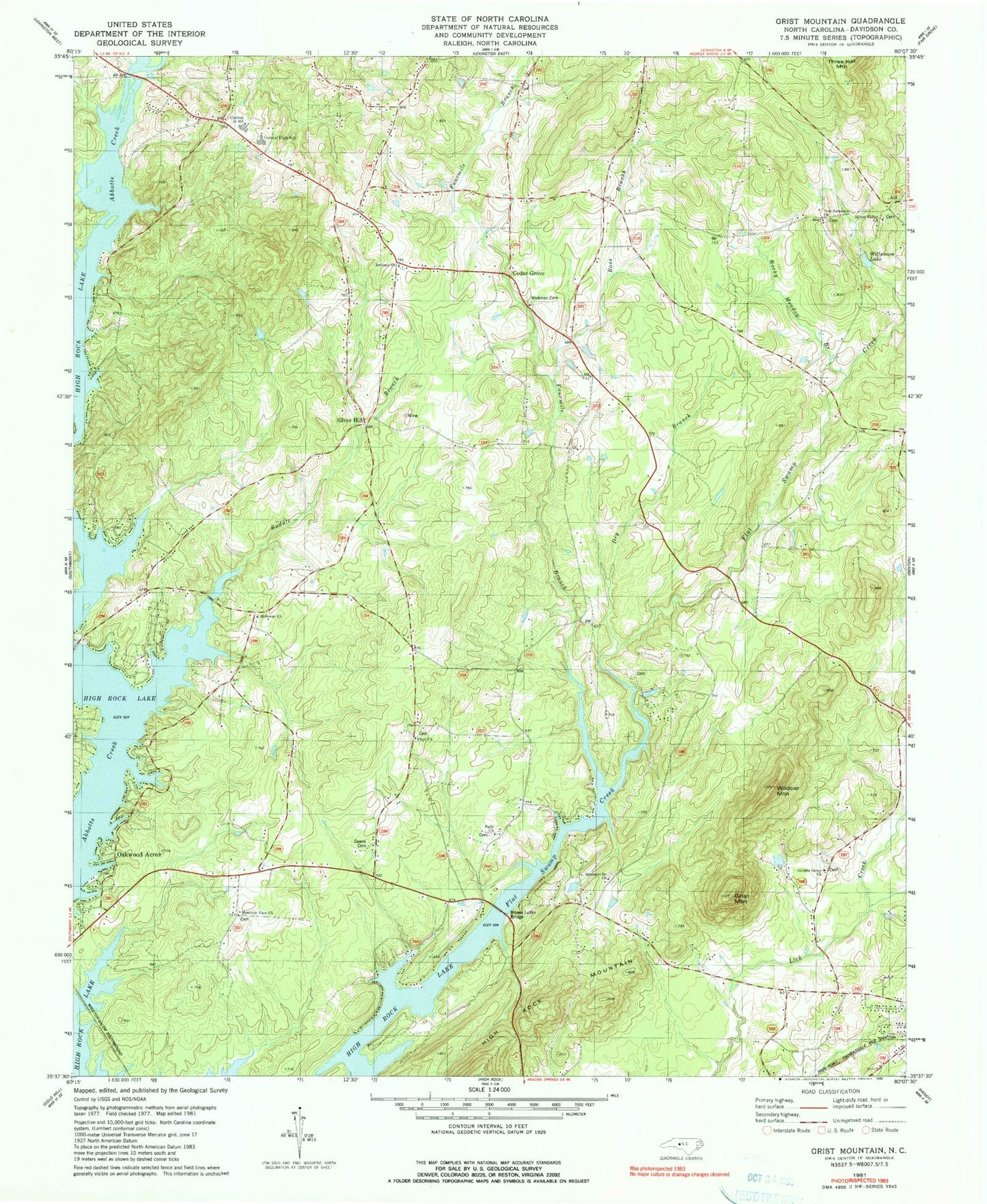 Classic USGS Grist Mountain North Carolina 7.5'x7.5' Topo Map Image
