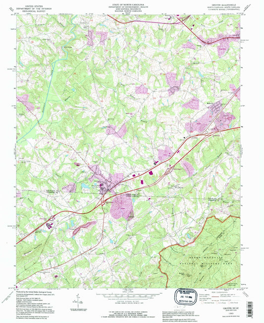 Classic USGS Grover North Carolina 7.5'x7.5' Topo Map Image