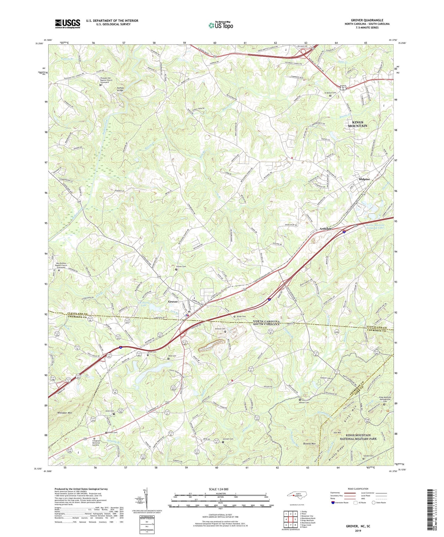 Grover North Carolina US Topo Map Image